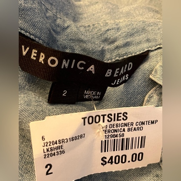 VERONICA BEARD Allison Lakeshore Chambray Front Tie Mini Dress Blue Size 2 NWT - Picture 10 of 12